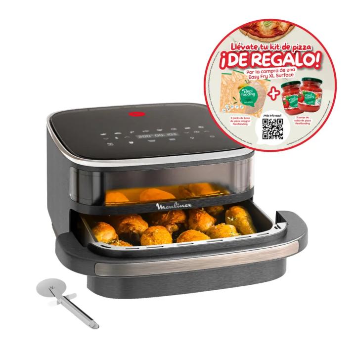 Moulinex Freidora de Aire, Easy Fry XL Surface, 4 L, Superficie XL, 2200 W, 9 Programas Automáticos, 70% Ahorro Energético, Diseño Compacto, Panel Digital, Ventana Visualización, App Moulinex, AL402H