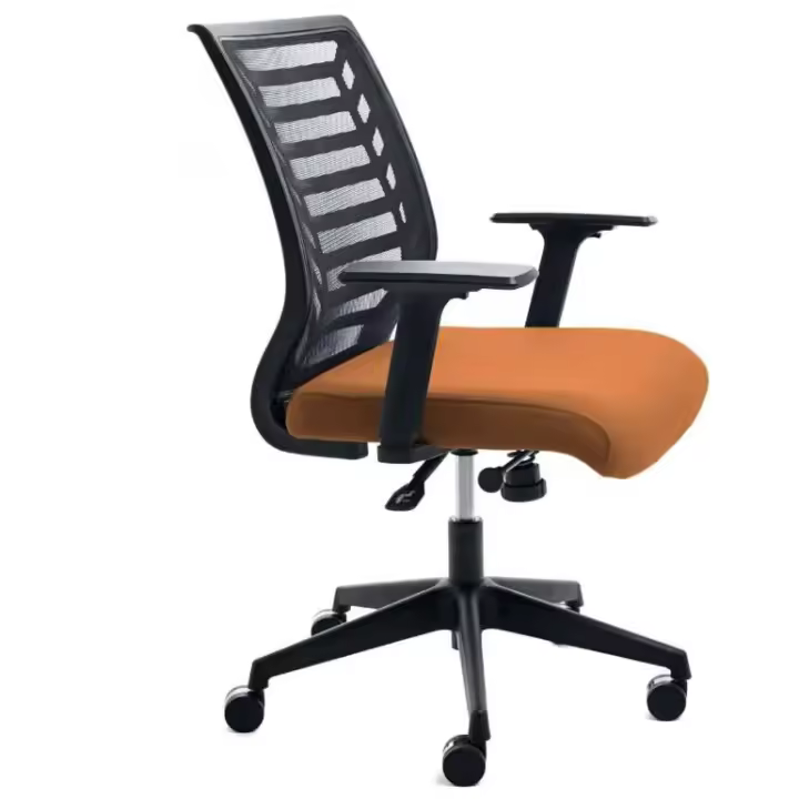 Silla de Oficina Rocada con Respaldo de Malla Negra y Asiento Tapizado en Color Naranja - Ergonómica y de Alta Calidad - 1