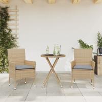 vidaXL Mesita sillas con cojines 3 pzas ratán sintético vidrio en color Marrón/beige y gris/Negro y crema y más | cómodas modernas ergonómicas para comedor cocina salón hogar - details 1