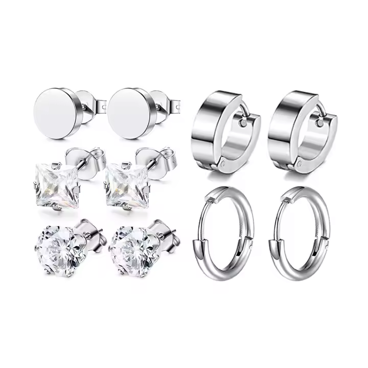 Pendientes de Acero Inoxide with Zirconia Redonda 10 Pares para Hombres, 10 Pares para Mujeres, Joyería de Pendientes de Hiperbola Personalizada - 1