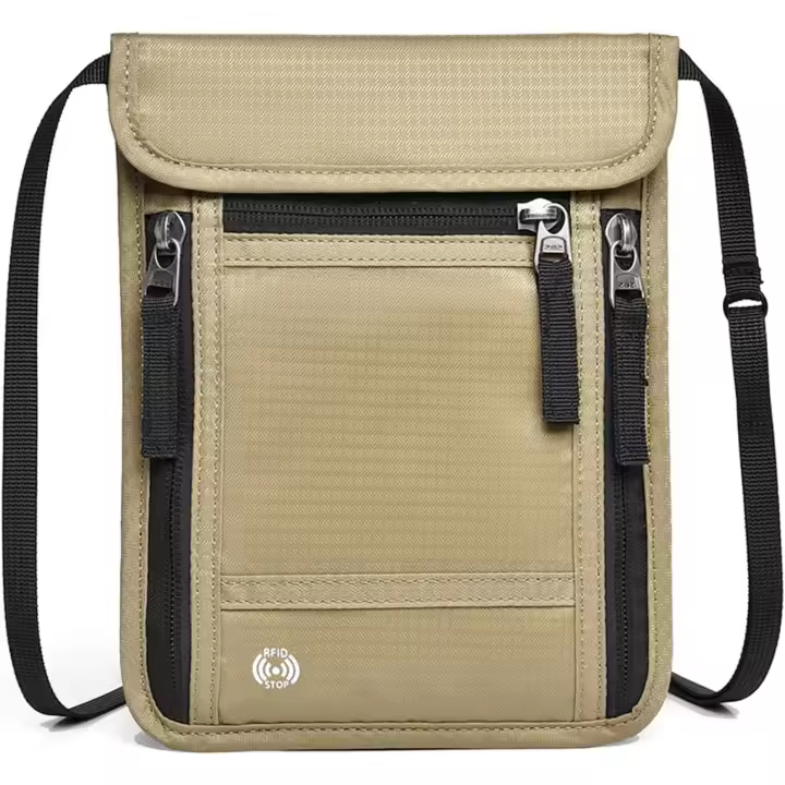 Cartera de viaje con porta pasaporte, billetera para el cuello, bolsa de viaje con bloqueo RFID, bolsa de viaje antirrobo, organizador de documentos de viaje, accesorios de viaje esenciales para mayor seguridad para hombres y mujeres - 1