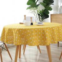 Mantel Redondo De Lino Y Algodón Nordico Amarillo Con Estampado De Arroz Cubierta De Mesa Para Té Moderna Resistente Al Aceite - details 1