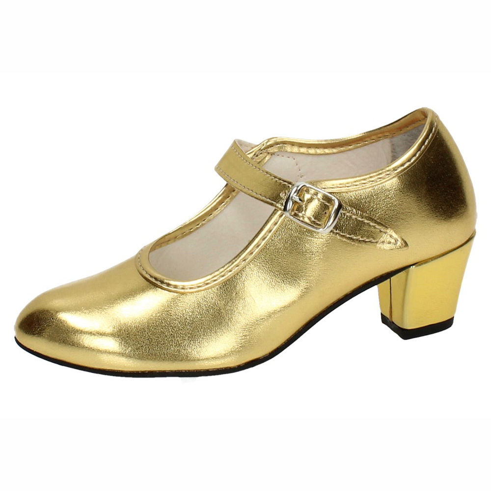 Zapatos Tacón marca PASOS DE BAILE para niña en color oro. ZAPATO DE FLAMENCO