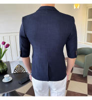 Traje De Verano Para Hombre 2025 De Alta Calidad Con Mangas De Siete Puntos Estilo Moderno Y Elegante Talla M-5XL Azul Rayado Transpirable Y Fresco - details 17