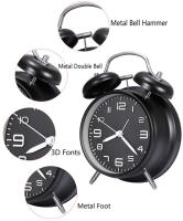 Reloj De Alarma De Bola Doblemente Con Silbato De 4 Pulgadas Marco De Metal Pantalla 3D Con Luz Trasera Operado Por Batería Para Escritorio En Casa Y Oficina - details 1