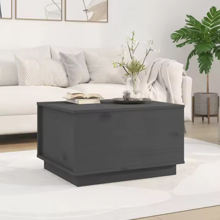 vidaXL Mesa de centro madera maciza de pino gris 60x50x35 cm - 1