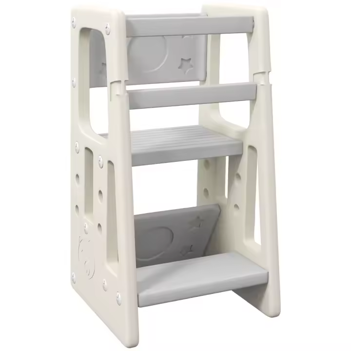 HOMCOM Torre de Aprendizaje Montessori Torre de Observación para Niños de 18 Meses a 5 Años Altura Regulable en 3 Niveles en HDPE Carga máx. 65 kg 47 x 47 x 90 cm gris crema - 1