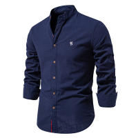 Camisa De Algodón AIOPESON Para Hombre Estilo Casual De Cuello En V Manga Larga Color Sólido Calidad Superior Primavera Y Verano - details 7