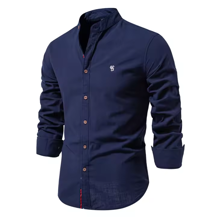 Camisa De Algodón AIOPESON Para Hombre Estilo Casual De Cuello En V Manga Larga Color Sólido Calidad Superior Primavera Y Verano - 1