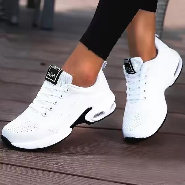 Zapatillas De Correr Para Mujer Transpirables De Malla Zapatos Deportivos Casuales Con Cordones Plataforma Aumenta Altura Para Caminar Al Aire Libre - 1
