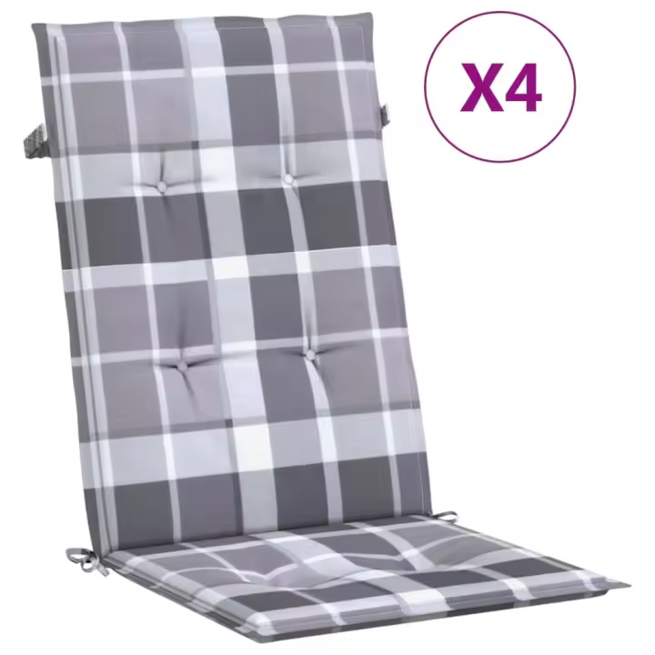 Cojín Silla Jardín respaldo alto 4 UDS Cuadros gris 120x50x3 cm - 1