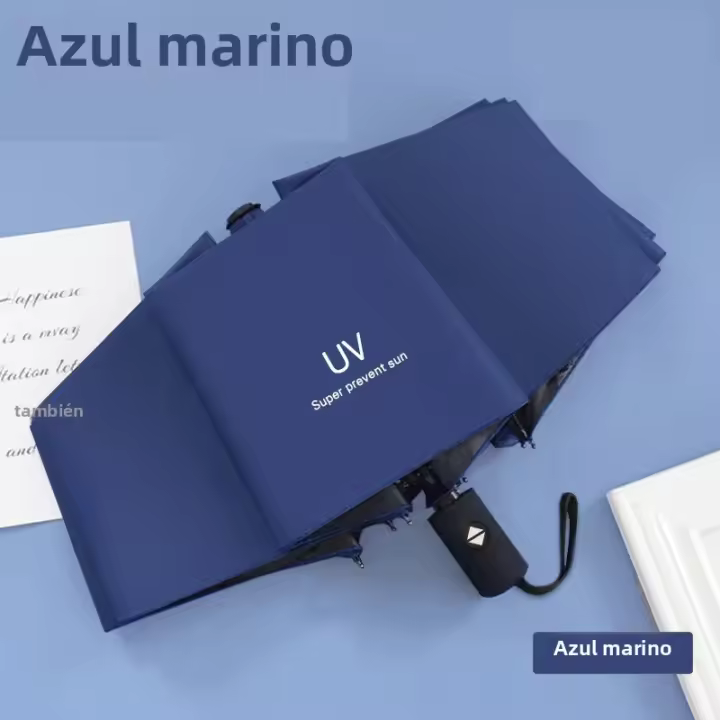 Paraguas Automático Completo 24 Huesos Protección UV Sombrilla Plegable En Tres Etapas Con Película Negro Para Protección Solar Y Lluvia Tamaño Único Negro - 1