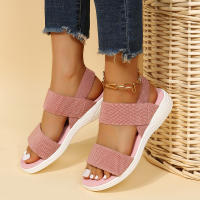 Sandalias De Mujer De Tejido Elástico Con Tacón Bajo Y Plataforma No Disponible Cómodas Y Ligeros Para Caminar En Verano Talla Real Adecuada Estilo Fashion - details 5
