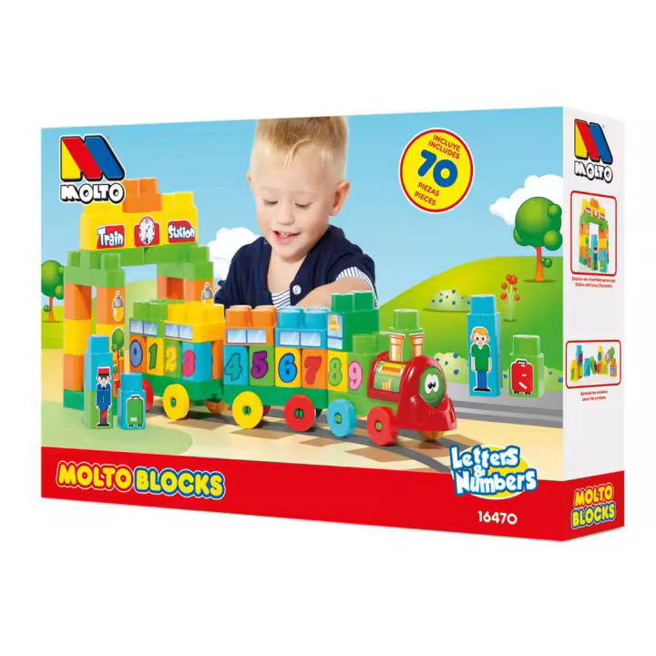 Juego construccion tren 70 piezas con numeros y letras (Molto 16470) - 1