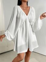 Vestido Mini De Mujer Textura De Plisado Escote Profundo Manga Balón Blanco Primavera Verano Estilo Bohemio Playa Vacaciones - details 8