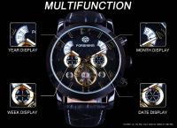 Reloj De Mezclilla Forsining Para Hombre Lujo Automático Mecánico Estilo Casual Mostrador Multifuncional Negro Dorado - details 3
