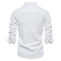 Camisa delgada de primavera y verano, camisa de manga larga de color sólido de negocios de moda para hombres de estilo japonés informal de algodón y lino para hombres (talla de EE. UU.) - details 6