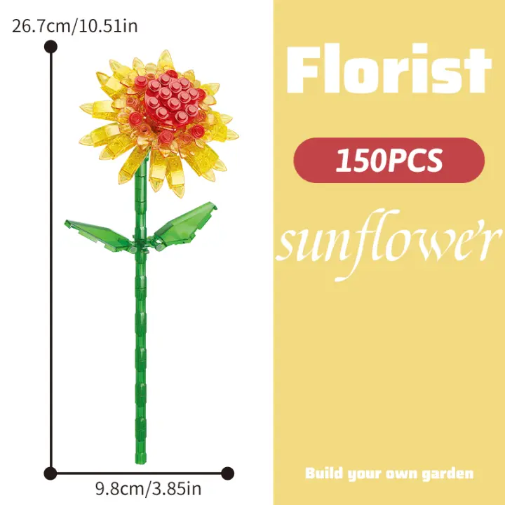 Children's puzzle small particle assembly block toy simulation bouquet gift sunflower rose eternal simulation flower - 1