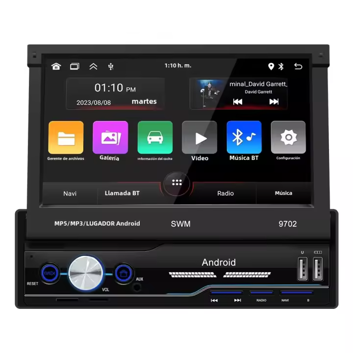 Reproductor De Radio Para Coche 1Din Pantalla Táctil Retráctil De 7 Pulgadas MP5 Con CarPlay Sin Fios Android Auto Mirror Link WiFi GPS - 1
