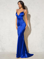 Vestido De Seda Elástico Con Cuello En V Y Espalda Descubierta Para Fiesta De Noche Boda Y Compromiso Vestido De Noche De Mujer Longitud Del Piso Estilo Mermaid Sin Mangas - details 9