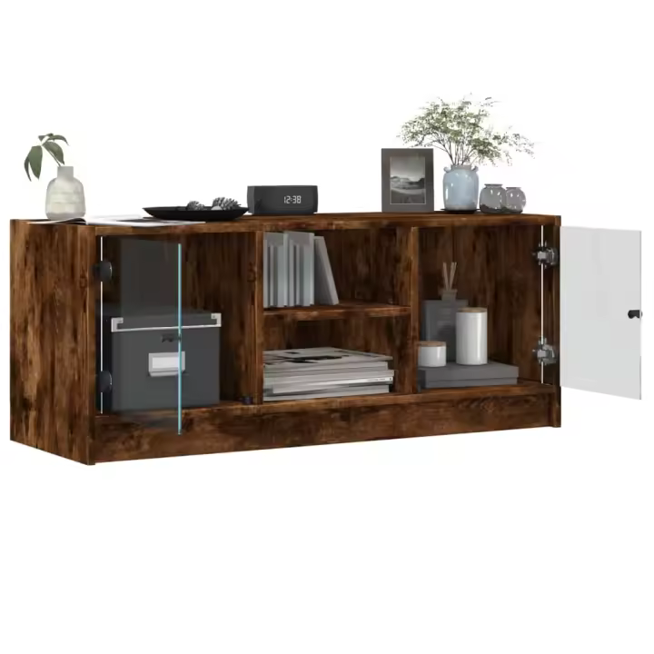 vidaXL Mueble de TV con puertas de vidrio roble ahumado 102x37x42 cm - 1