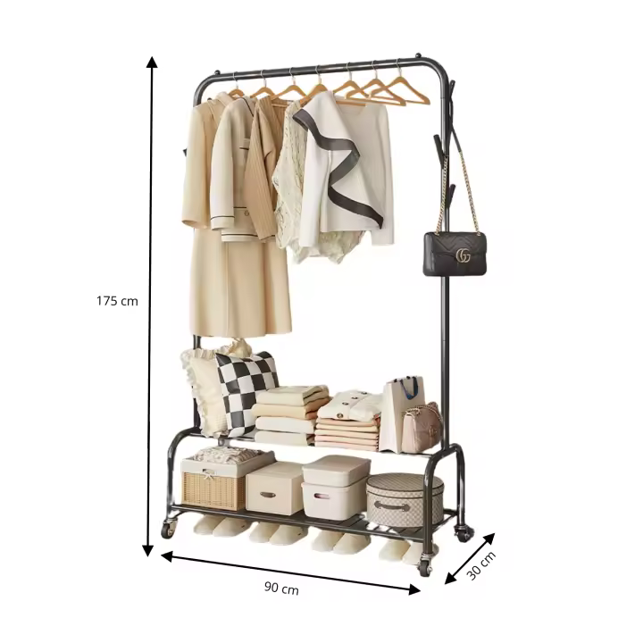 LUTODY - Perchero pie de burro, Colgador de ropa, Soporte resistente con estante para zapatos zapatero, Bolso, Accesorios, Prenda, Multifuncional, Salón, Dormitorio, Sala de estar, Recibidor, Entrada - 1