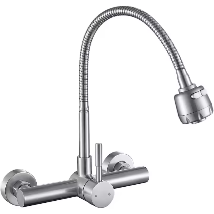SSITO Grifo de cocina de Maple inoxidable 304, Grifo de Agua fría y Caliente con rotación de 360 Grados, color Plisado - 1