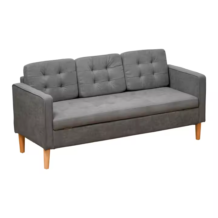 HOMCOM Sofá de 3 Plazas Acolchado con 3 Cojines y Reposabrazos Espacio de Almacenaje Estilo Moderno para Salón Dormitorio 166,5x62x82 cm Gris - 1