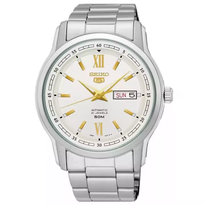 reloj automático hombre Seiko 5 SNKP15K1 42,3mm 50m WR 7S26 correa de acero - 1