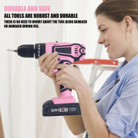 Destornillador inalámbrico de alta potencia, taladro eléctrico recargable, batería de litio, velocidad de 1400rpm, herramientas multifuncionales, taladro de impacto 25 + 1 par 21 V bolsa de diamante rosa juego integrado - details 6