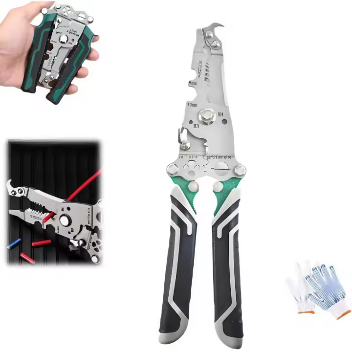 Pelacables plegable 18 en 1, pelacables profesional plegable multifuncional, pelacables/herramienta de prensado de cables, alicates de electricista, herramientas para cortar y tirar de cables (3 piezas) - 1