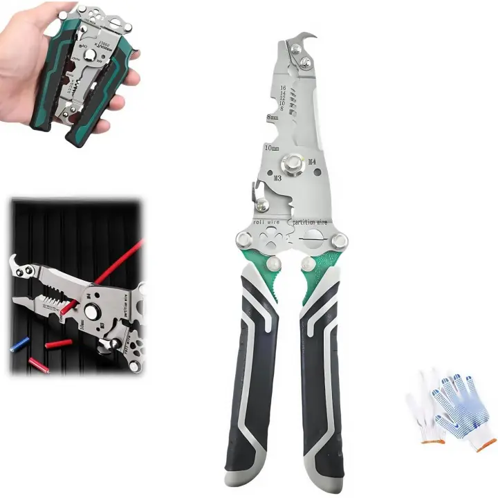 Pelacables plegable 18 en 1, pelacables profesional plegable multifuncional, pelacables/herramienta de prensado de cables, alicates de electricista, herramientas para cortar y tirar de cables (3 piezas) - 1