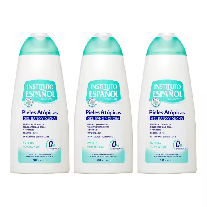 INSTITUTO ESPAÑOL Pack de 3 Geles de baño Pieles Atópicas, secas y sensibles botella 500 ml 0% parabenos 500 ml (1500 ml en total) - 1