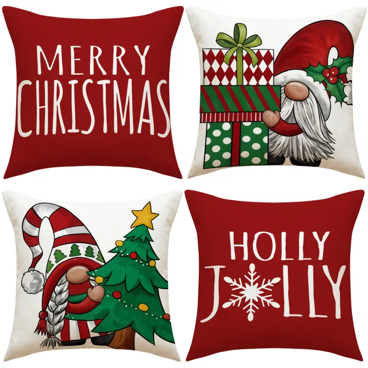 Conjunto de 4 almohadas de Navidad Rojo, almohada decorative Combo para el hogar, sofá y cojines de cabeza - 1