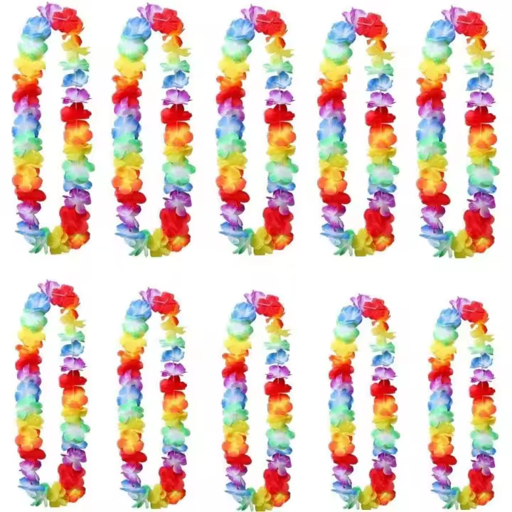 10 guirnaldas de leis hawaianas gruesos de primera calidad, Collares de Flores de Colores para decoraciones de luau, despedidas de Soltero, accesorios de Playa, Fiesta Tropical with flamencos - 1