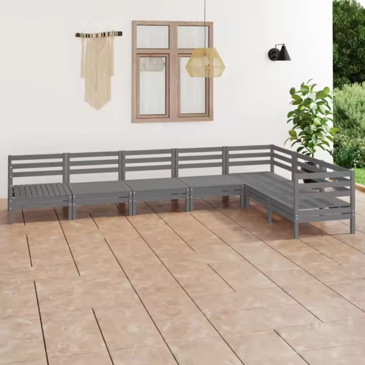 vidaXL Juego de muebles de jardín 7 piezas madera maciza de pino gris - 1