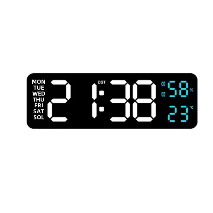 Reloj De Pared Electrónico Con Pantalla De Temperatura Y Fecha Reloj De Mesa Digital LED Montado En La Pared Para El Hogar Control De Voz DST 12/24H - 1