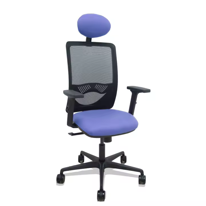 Silla Zulema sincro malla negra asiento bali azul claro brazos 2D ruedas 65mm cabecero - 1