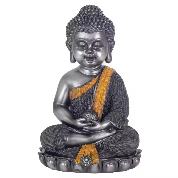 CAPRILO REGALOS & DECORACIÓN Figura Decorativa de Resina "Buda Gris Meditando". Adornos y Esculturas. Regalos Originales. Decoración Hogar. 18 x 15 x 26 cm. - 1