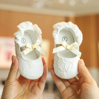Zapatos De Princesa Para Bebé Niña En Lace Blanca Mocasines Con Lazo Y Borde Antideslizante De Goma Primera Calzado Para Caminar - details 3