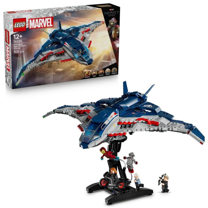 LEGO Marvel Quinjet de Vengadores: La Era de Ultrón - Avión de Juguete de Superhéroes con Moto y 5 Minifiguras inc. Iron Man, Viuda Negra y Ojo de Halcón - Regalo para Niños y Chicos de 12+ Años 76325