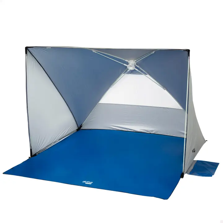 Aktive - Tienda de playa pop up, 145x103 cm, 2 personas, color azul y gris, con suelo y ventana, 6 piquetas, varillas de fibra de vidrio, protección UV50, índice impermeabilidad 300 mm, incluye bolsa transporte, carpas plegables, paravientos playa - 1