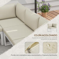 Outsunny Conjunto de Muebles de Jardín Exterior 4 Piezas Juego de Muebles de Terraza Incluye 2 Sofás Dobles 1 Sofá Esquinero Reclinable y Mesa de Centro con Cojines para Patio Crema - details 4