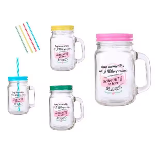 Lote de 20 Jarras cristal con caña Frases Momentos especiales" en Caja Kraft de Regalo - Detalles Comuniones" Bodas Comuniones Cumpleaños Bautizos Regalos Recuerdos - 1