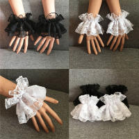 Pulseras De Encaje Negro Con Floral Ruffle Para Mano Lolita Cuff De Muñeca Elegante Guantes Cortos Para Damas Gloves De Halloween - details 1