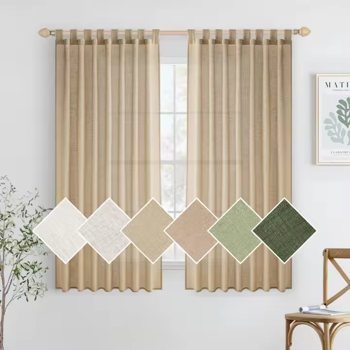 Cortinas Cortas de Lino Visillo Translúcido Cortinas Dormitorio Modernas Decorativas para Ventana Salón Habitación 2 Piezas 140x145cm Blanco Blanqueado - 1