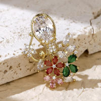 Broche De Flor Dorada Con Zirconia Joyería De Novia Lujo Accesorios Para Mujer Regalos Para Damas De Honor Adornos Elegantes Para Bodas - details 13