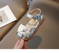 Sandalias De Cuero Para Niñas Princesa Verano 2024 Casual Versátil Retro Sin Tacón Bordado De Flores Suave Suela Medias - details 11