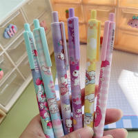 Sanrio Gel Pen 12Pcs Kawaii Hello Kitty Fresa Cinnamoroll Kuromi Melody Estación De Trabajo Estudiantes Bolígrafo 0.5 Negro Exam Pen - details 1