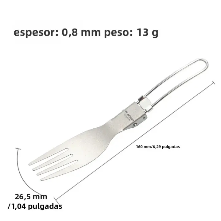 Tiartisan Cuchillo De Titanio Plegable Con Cuchara Y Fork Ligero Portátil Para Exteriores Camping Cutlería Antideslizante Para Viajes Y BBQ - 1